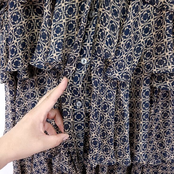 MISA Los Angeles Mini Dress Size Large Chiffon Ruffle Tiered Button Front - Picture 6 of 13